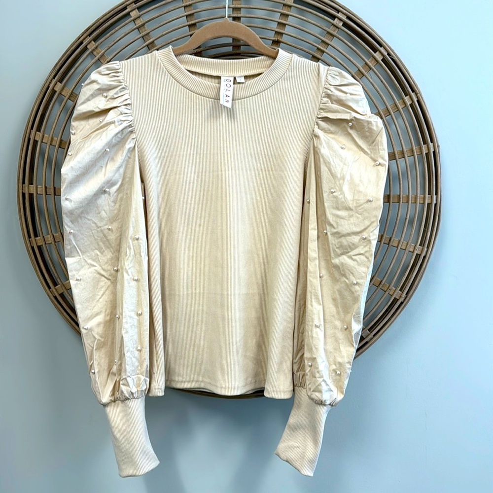 Dolan puffed sleeves blouse with pearl embellishment